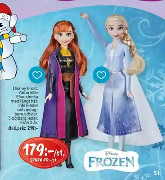 Disney Frost Anna eller Elsa-docka med långt hår