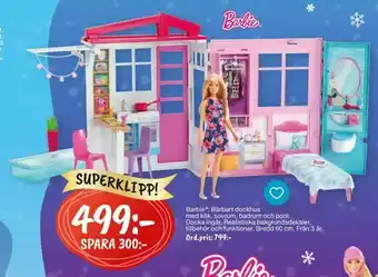Barbie ® Bärbart dockhus med kök, sovrum, badrum och pool