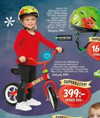 Nordic Hoj Babblarna Springcykel med tysta, kullagrade hjul, justerbar sadel och styre med styrlås
