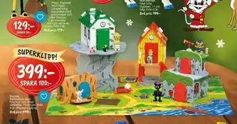 Leklust Bamse Bamsebyn med fyra hus i trä erbjuda