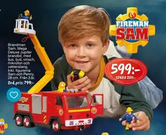Leklust Brandman Sam. Mega Deluxe Jupiter brandbil, med ljus, ljud, vinsch, mikrofon och vattenslang. Inkl. figurerna erbjuda