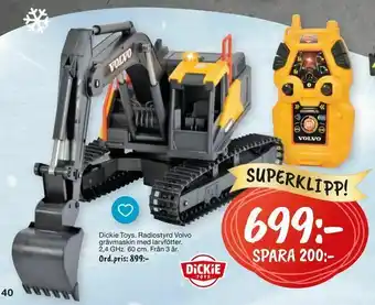 Leklust Dickie Toys. Radiostyrd Volvo grävmaskin med larvfötter erbjuda
