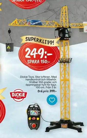 Leklust Dickie Toys. Stor lyftkran Med handkontroll och tillbehör erbjuda