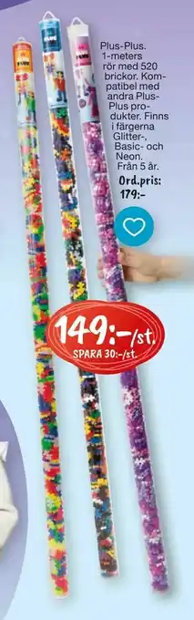 Leklust Plus-Plus. 1-meters rör med 520 brickor erbjuda