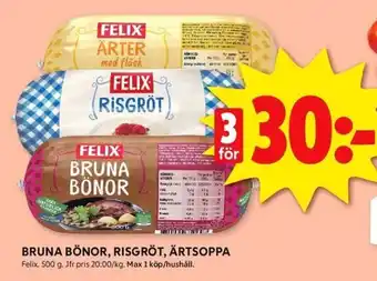 ICA Kvantum FELIX Bruna Bönor, Risgröt, Ärtsoppa erbjuda