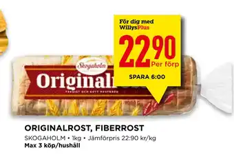 Willys ORIGINALROST, FIBERROST erbjuda