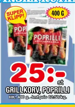 Nya Pulsen GRILLKORV, POPRILLI erbjuda