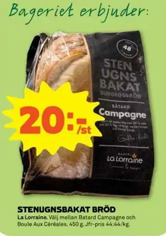 Coop Forum La Lorrain Stenugnsbakat Bröd 450g erbjuda