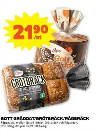 Pågen Gott Gräddat/Grötbräck/Rågbräck 320-680g