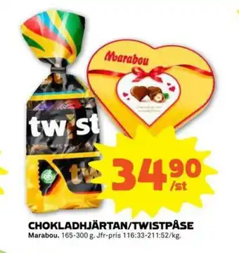 Coop Forum Marabou Chokladhjärtan/Twistpåse 165-300g erbjuda