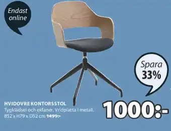 JYSK Hvidovre Kontorsstol B52 x H79 x D52 cm erbjuda