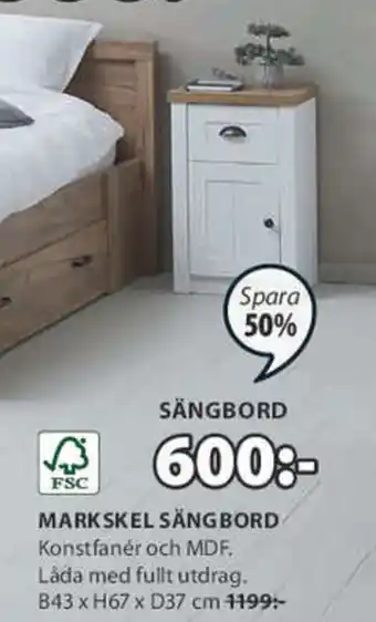 Markskel  Sängbord B43 x H67 x D37 cm