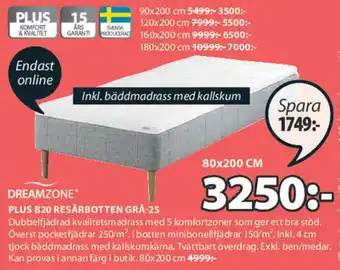 JYSK Dreamzone Plus B30 Resårbottem Grå-25 80x200 cm erbjuda