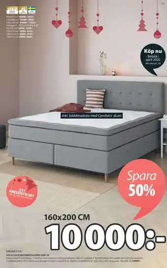 JYSK Dreamzone Gold C60 Kontinentalsäng Grå-29 160x200 cm erbjuda