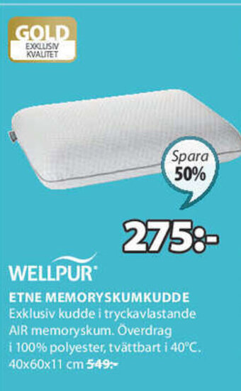 JYSK Wellpur Etne Memoryskumkudde 40x60x11 cm erbjuda