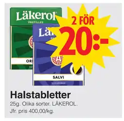 Matöppet Halstabletter erbjuda
