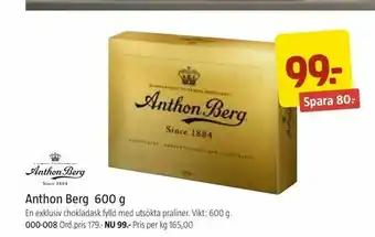 Jula Anthon Berg 600 g erbjuda