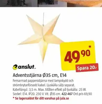 Jula Adventsstjärna Ø35 cm, E14 erbjuda