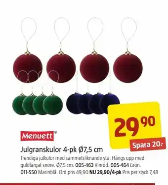 Julgranskulor 4-pk Ø7,5 cm