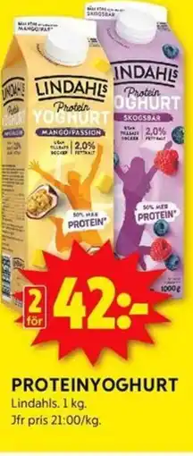 ICA Kvantum LINDAHLS Proteinyoghurt erbjuda
