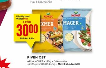 Willys Arla Köket Riven ost erbjuda