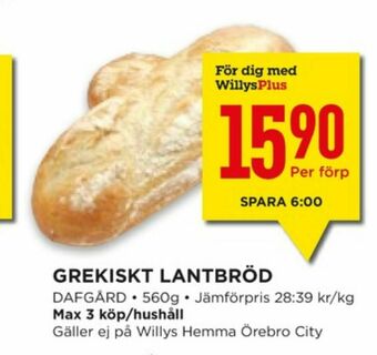 Willys Hemma Dafgårds Butiksbakat matbröd erbjuda
