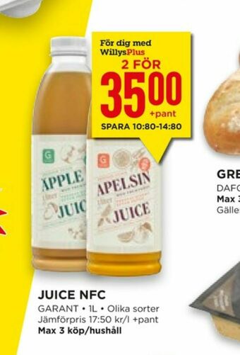 Willys Hemma Garant Juice erbjuda