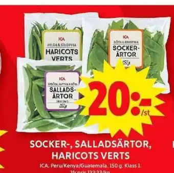 ICA Maxi Socker-, salladsärtor, haricots verts erbjuda