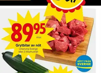 Matöppet Grytbitar av nöt erbjuda