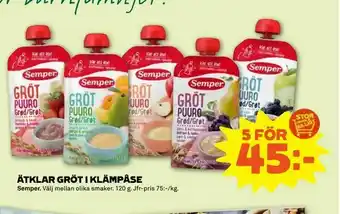 Ätklar gröt i klämpåse