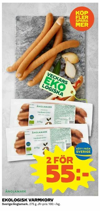 Coop Extra Ekologisk varmkorv erbjuda