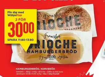 Willys Hamburgerbröd, korvbröd erbjuda