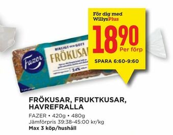 Willys Frökusar, fruktkusar, havrefralla erbjuda
