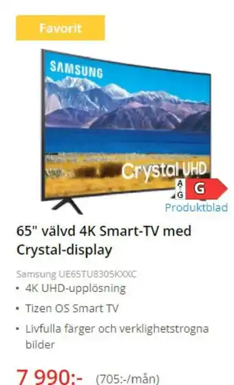Samsung 65" välvd 4K Smart-TV med Crystal-display