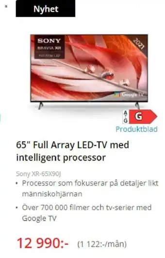 NetOnNet Sony 65" Full Array LED-TV med Intelligent Processor erbjuda