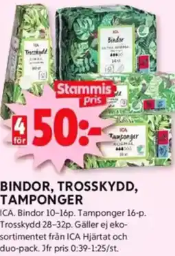 ICA Kvantum Bindor, trosskydd, tamponger erbjuda