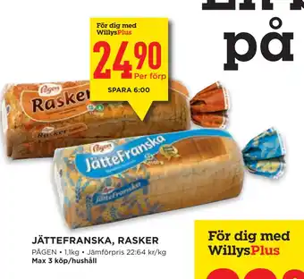 Willys JÄTTEFRANSKA, RASKER erbjuda