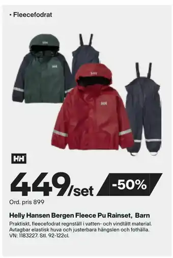 XXL Helly Hansen Bergen Fleece Pu Rainset, Barn erbjuda