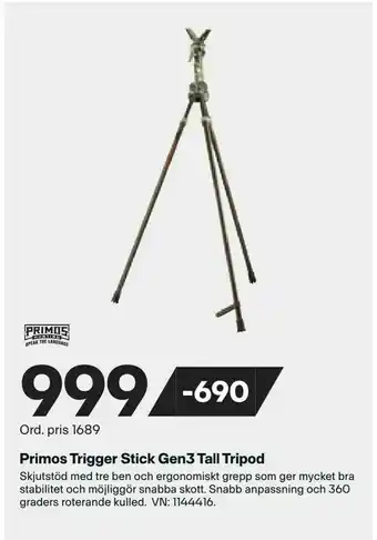 XXL Primos Trigger Stick Gen3 Tall Tripod erbjuda