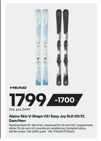 XXL Alpine Skis V-Shape V2/ Easy Joy SLR 20/21, Dam/Herr erbjuda