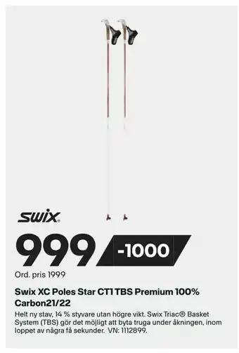 XXL Swix XC Poles Star CT1 TBS Premium 100% Carbon21/22 erbjuda
