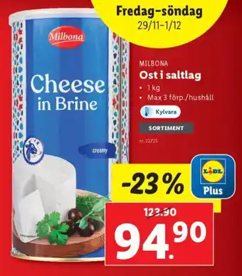 Lidl Milbona ost i saltlag erbjuda