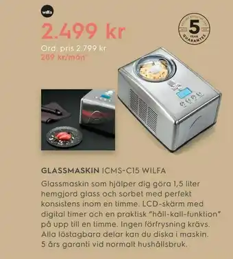 Electrolux Home GLASSMASKIN. ICMS-C15 WILFA erbjuda