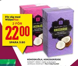 Willys KOKOSMJÖLK, KOKOSGRÄDDE erbjuda