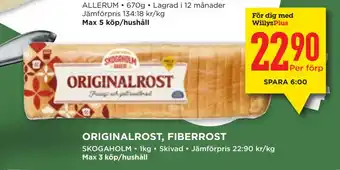 Willys ORIGINALROST, FIBERROST erbjuda