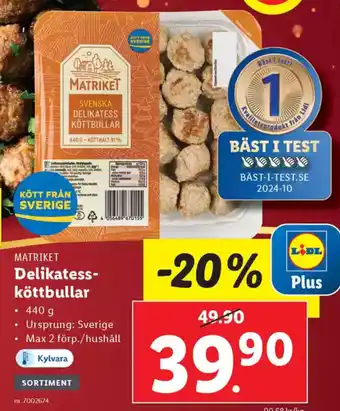 Lidl MATRIKET Delikatess- köttbullar erbjuda