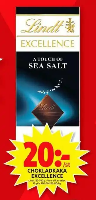 ICA Maxi Lindt Chokladkaka Excellence 80-100g erbjuda