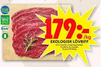 ICA Maxi ICA I Love Eco Ekologisk Lövbiff 450g erbjuda