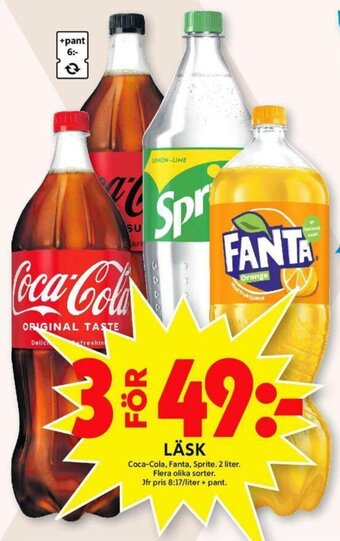ICA Maxi Coca-Cola, Fanta, Sprite Läsk 2 liter erbjuda