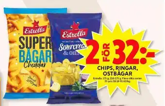 ICA Maxi Estrella Chips, Ringar, Ostbågar 175g, 250g-275g erbjuda